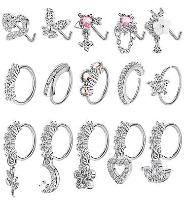 Vegolita 15PCS 20G 316L Stainless Steel Dangle Nose Rings Hoop for