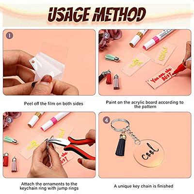 Niurewan Acrylic Blank keychains,140 Pcs Clear Keychain Kits with 35 Pcs Acrylic blanks,35 Pcs Keychain tassels,35 Pcs Key RI