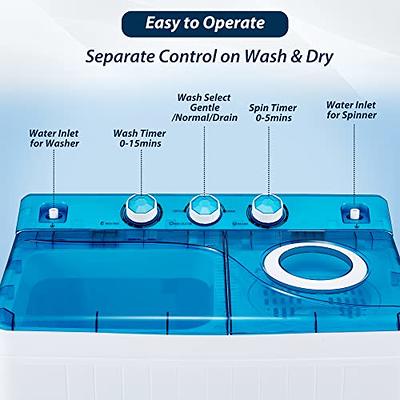 COSTWAY Portable Washing Machine, 2-in-1 Twin Tub 26lbs Capacity  Washer(18lbs) and Spinner(8lbs) with Control Knobs, Timer Function, Drain  Pump