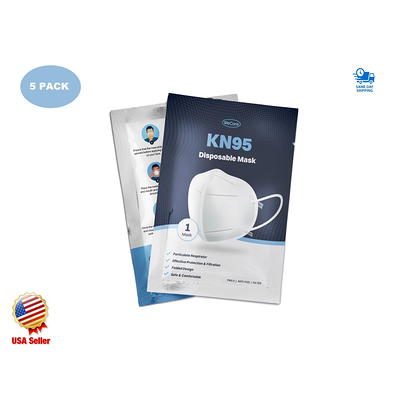 WeCare KN95 (95% Filtration) Protective Disposable Face Masks, White - 5  Pack (each sealed)