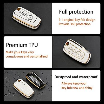 for Ford Key Fob Cover - Soft TPU Key Fob Case Shell Cover Holder Protector  for Ford Edge Expedition Explorer Fusion Mustang Ranger F150 F250 F350 F450  F550 Smart Remote Keyless（White 