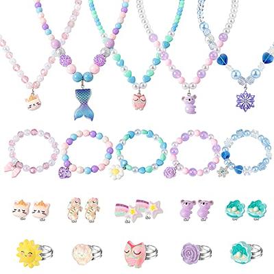 Seazoon 25 Pcs kids jewelry for girls Bracelets Necklaces and Rings Set, little  girls jewelry with Animal Seashell Butterfly Flower Pendant, toddler  jewelry for girls Party Favor Dress up costume JJ12 