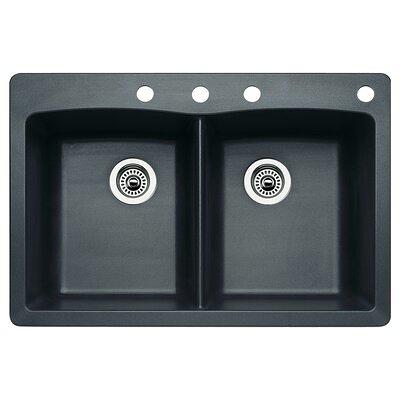 allen + roth Deforest Collection Dual-mount 16-in x 20-in Nero Granite  Single Bowl 3-Hole Kitchen Sink in the Kitchen Sinks department at