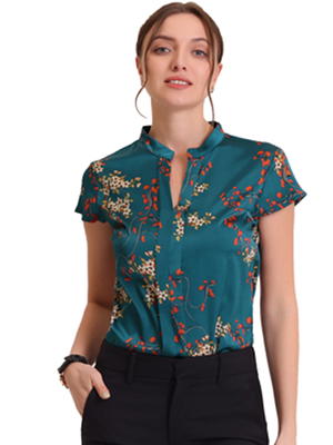 Unique Bargains Women's Long Sleeve Button-Down Ditsy Floral Shirt