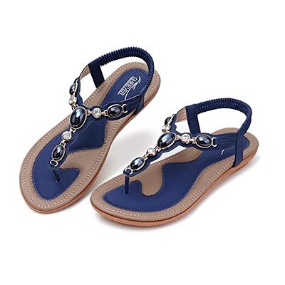  Sandals For Women Comfort With Elastic Ankle Strap Casual  Bohemian Beach Shoes Fashion Designer Sandals for Women Size 8 | Flats