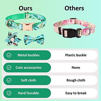 Bowtie Dog Collar Female, Bow Tie Floral Girl Dogs Collars, Adjustable Soft  for Small Medium Large Cats, Cute Daisy Patterns Comfortable Cotton Collars  with Metal Buckle, Durable Pet Puppy Gift Pink 