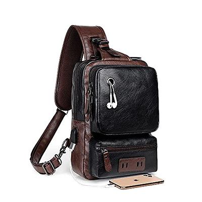 Sling Crossbody Backpack Shoulder Bag Men Women Leather Chest