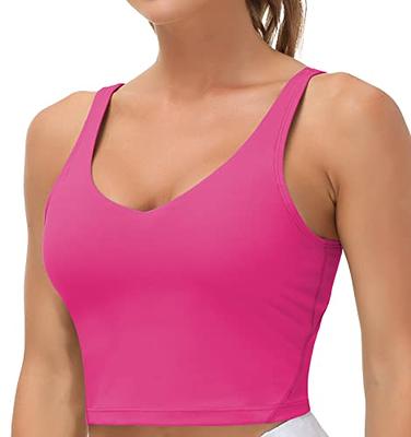 CRZ YOGA Adjustable Longline Sports Bra for Women - V Back Wireless Workout  Padded Yoga Bra Cropped Tank Tops