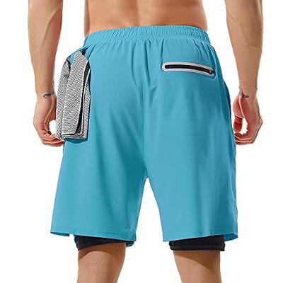 TENJOY Men's 2 in 1 Running Shorts 7 Quick Dry Gym Athletic Workout Shorts  for Men with Phone Pockets Light Blue - Yahoo Shopping