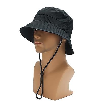 Mens Sun Hat UPF50+ Wide Brim Beach Hat Quick-Dry Outdoors Adjustable Chin  Strap Bucket Fishing Hats