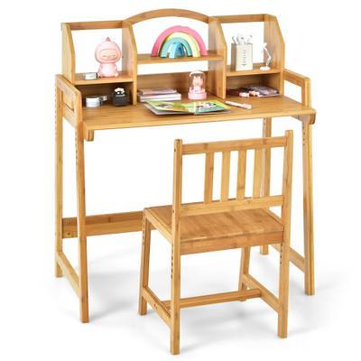 BALANBO Kids Table Kids Desk and Chair Set with Drawer and Bookshelf Wooden  Children's Media Desk Student's Study Computer Workstation and Writing