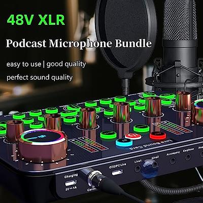 Podcast Equipment Bundle, Audio Interface Audio Mixer & Recording  Accessories Podcast Kit with 3.5mm Microphone Perfect for Recording,Live