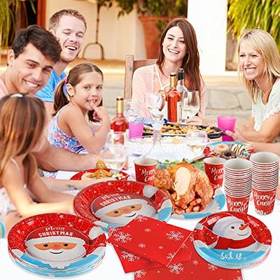 Traditional Christmas Tableware Pack: Disposable Paper Plates, Napkins and  Cups Set for 20