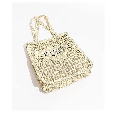 LIVACASA Crochet Tote Bag for Women, Fairycore Mesh Beach Tote Bag Aesthetic Cute Shoulder Bag Hobo Bag for Summer Vacation