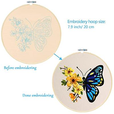 Embroidery Starter Kit with Pattern, Full Range of Stamped Embroidery Kit Including Embroidery Fabric with Pattern, Bamboo Embroidery Hoops, Color