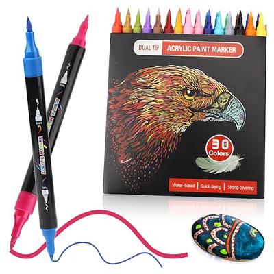 Liwarace Acrylic Paint Markers Dual Tip Brush Pens Extra Fine Tip for Rock  Painting, Stone, Ceramic, Glass, Wood, Canvas, for Kids, Adult, 24 Colors 