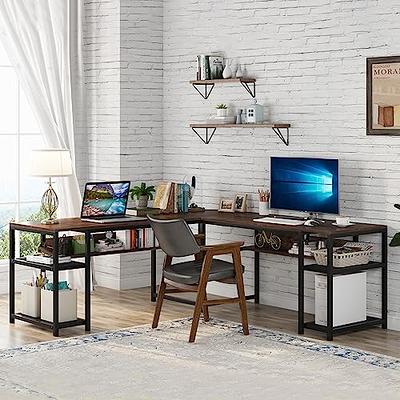 Godwing L-Shaped Computer Desk with Bookshelves, Large Corner Desk Home  Office Workstation Study Writing Desk PC Table with Storage,Marble White  with