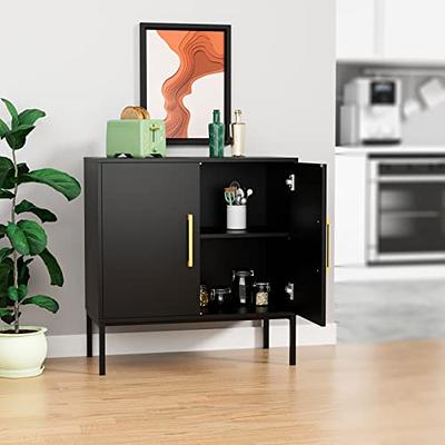 WEENFON Storage Cabinet with Doors and Shelves, Floor Storage Cabinet with  Drawer, Accent Cabinet for Living Room, Hallway, Black