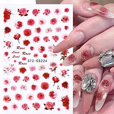 Amazon.com: 8 Sheets Flower Nail Art Stickers 3D Rose Nail Decals Self  Adhesive Spring Summer Nail Charms Acrylic Nail Art Supplies Rose Floral  Butterfly Nail Stickers for Women Girls DIY Nail Decorations :