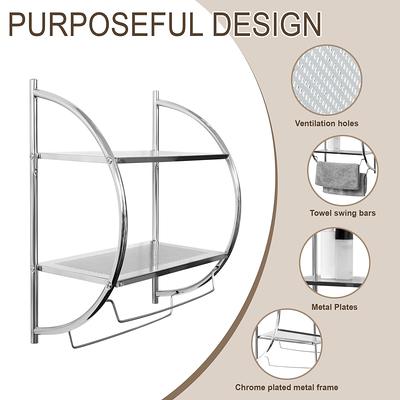 Home Basics 2 Tier Wall Mounting Chrome Plated Steel Bathroom