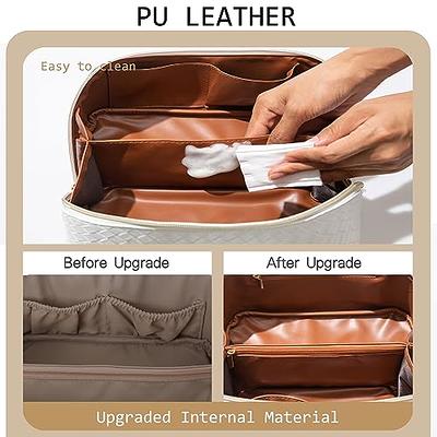 TOPALL Makeup Bag, Upgrade Make Up Bags Large Capacity Travel Cosmetic Bag  Lay Flat Makeup Bag Organizer Portable Waterproof Leather Large Makeup Bags