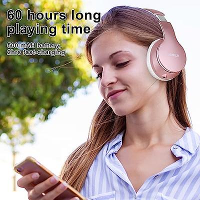 9S Over Ear Bluetooth Headphones, 60 Hours Playtime, Hi-Fi Stereo, Deep  Bass, Microphone, Foldable, Rose Gold