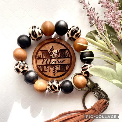 Personalized Wristlet Keychain, Engraved Wood Bead Bracelet Gift For Her,  Mom, Monogram Keychain - Yahoo Shopping