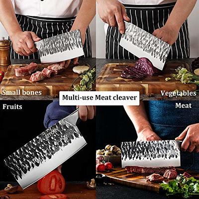ZENG JIA DAO Meat Cleaver - 7'' Heavy Duty Butcher Knife Meat Chopper Bone  Cutting Knife - High Carbon German Stainless Steel - Pearwood Handle for
