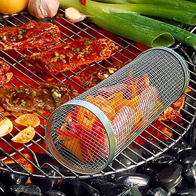 2PCS Rolling Grilling Baskets for Outdoor Grilling - Round Stainless Steel  Grill Basket Set for Outdoor Grill,Grill Accessories for Camping