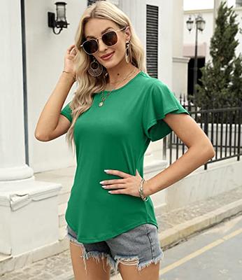 ALIMASHA Womens Tshirt Ruffle Short Sleeve Round Neck Tunic Casual Tops  Loose Fit Ruffle Loose Fit Flowy Summer T-Shirts B-Green - Yahoo Shopping