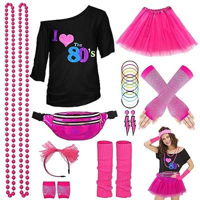 WILDPARTY 80s Costume Accessories for Women, T-Shirt Tutu Fanny Pack  Headband Earring Necklace Fishnet Gloves Legwarmers 80s Party Halloween  outfit for Women 24PCS (Pink love XL) - Yahoo Shopping