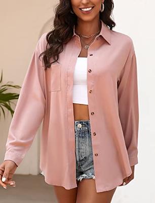 KYLELOVE Women Button Down Shirts Office Drop Shoulder Oversized Blouse Long  Sleeve Boyfriend Shirt with Pockets Pink - Yahoo Shopping