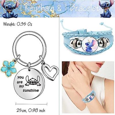 EMISOO Stitch Merchandise Stuff Gift Set for Girls, Stitch Anime Cartoon Drawstring Bag, Keychain Lanyard, Purse, Bracelets, Sticker