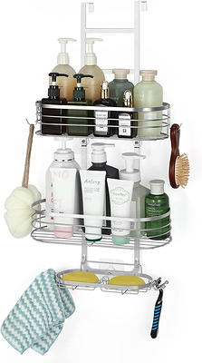 Dracelo Silver Stainless Steel Bathroom Adhesive Shower Caddy Shelf with Soap Holder