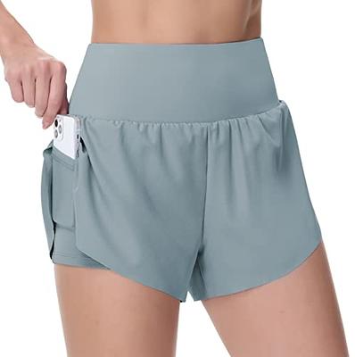 THE GYM PEOPLE Women's Quick Dry Running Shorts Mesh Liner High Waisted  Tennis Workout Shorts Zipper Pockets (X-Large, Denim Blue) - Yahoo Shopping