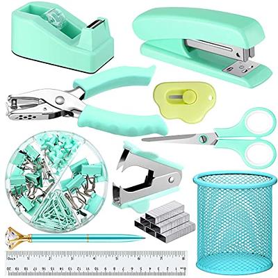 Office Supplies Set Desk Accessory Kit with Stapler Tape Dispenser Staple  Remover Staples Hole Puncher Binder Clips Scissor Ruler and Letter Opener  Ballpoint Pen for Office Clerks Student (Green) - Yahoo Shopping