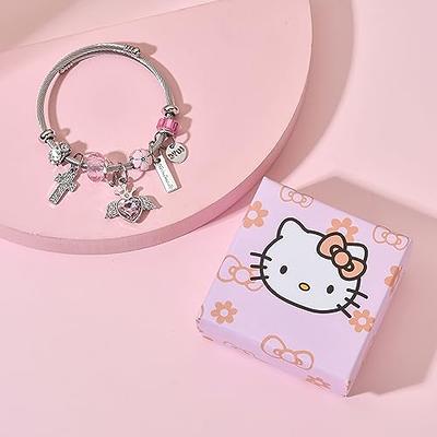 TGECTP Hello Inspired Kawaii Kitty Bangle Bracelet, Cute Charms Bracelet,  Adjustable Stainless Steel Cuff Bracelet Birthday Gift for Women Girls