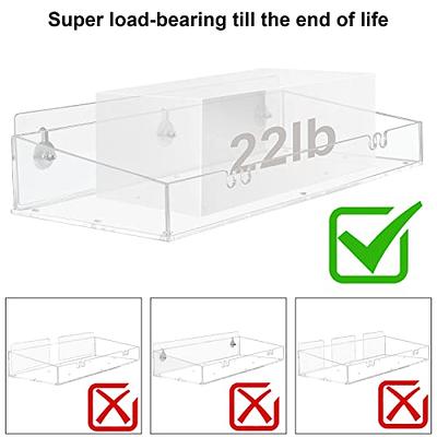 LUDORU Clear Acrylic Floating Shelves - Acrylic Bathroom Shower Shelves Wall Mount, No Drilling Acrylic Wall Shelf for Storage, U-Shaped Renter Friendly