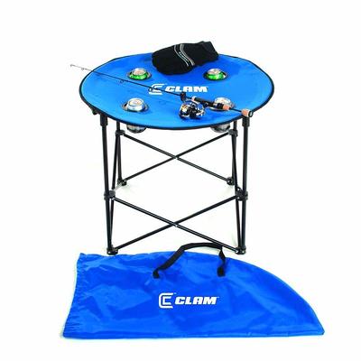 Clam Ultra-Light Folding Ice Fishing Table Blue with Black Trim