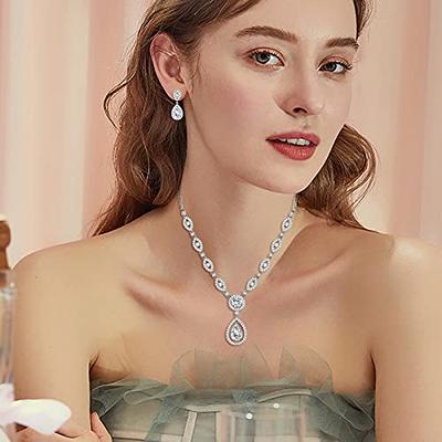GULICX Jewelry Set for Womens, Silver Plated Teardrop Rhinestone