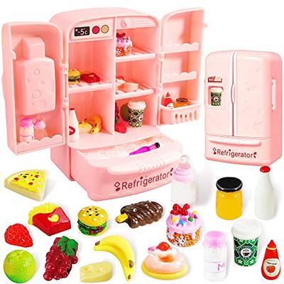 Kids Kitchen toy mini fridge refrigerator red pretend play set and  accessories