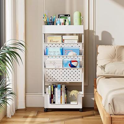 WOCFPLOHTD 6 Tier Rolling Cart,Open Bookcase and Bookshelf,Mobile