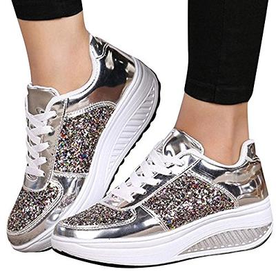 Womens Platform Shoes Casual Shoes Glitter Upper Sneakers Walking Fitness  Shoes