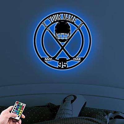 Amabery Custom Hockey Stick Night Light with Name Personalized Hockey Player  Name Metal Sign Lamp Wall