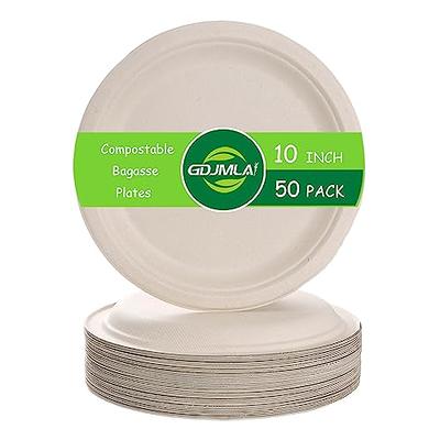 Paper Plates 9 Inch 50 Pack, 100% Compostable Disposable Plates Heavy Duty,  Made of Natural Sugarcane Fibers, Eco-Friendly Biodegradable Paper Plates