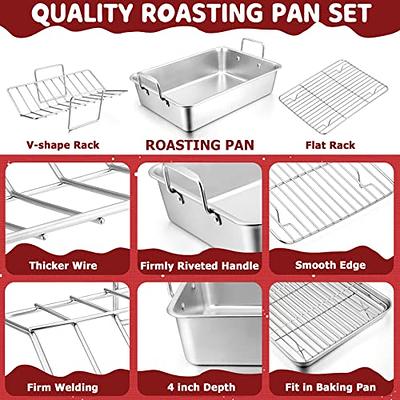 15.3'' Roasting Pan with Racks, Joyfair 7 Pcs Stainless Steel Large Turkey Roaster  Pan with Handle, Cooling Flat Rack/V-rack, Meat Tenderizer/Claws and Brush,  Heavy Duty & Multi-Use, Dishwasher Safe - Yahoo Shopping