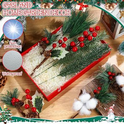 White Christmas Berries/Berry Stems Pine Branches & Artificial Pine Cones/White Holly Spray/Wreath Picks for Decor, Size: Small, As Shown