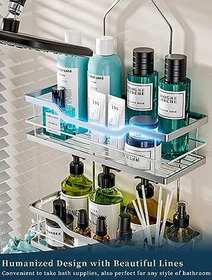 Gaseawolf Over Shower Door Caddy, Hanging Organizer With 2-Tier Rack and  Hooks, Holds Body Wash, Shampoo, Soap, Razor, Towel