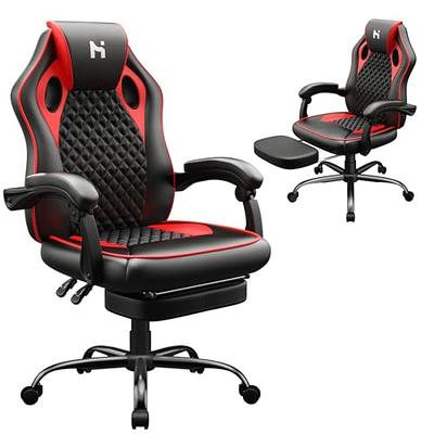 Bigzzia Gaming Chair Pu Leather Office Chair with Ergonomic Lumbar Pillow,  Reclining Racing Game Chair Backrest and Seat Height Adjustable Swivel  Recliner,Esports Chair with Headrest,Black 