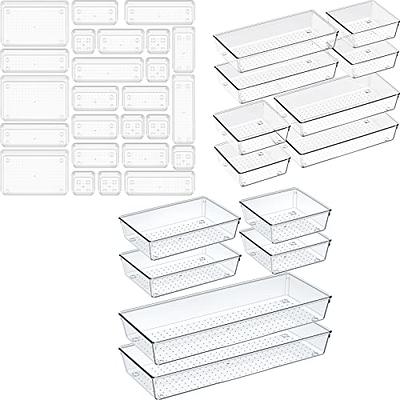 Vtopmart 25 Pcs Clear Plastic Drawer Organizers Set, 4-Size Versatile Bathroom and Vanity Drawer Organizer Trays, Storage Bin